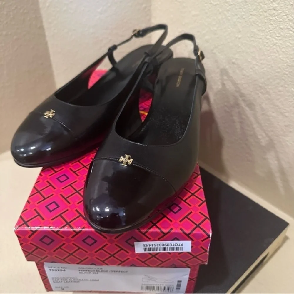 Tory Burch Black 45MM Logo-Detailed leather Cap-Toe Pumps
